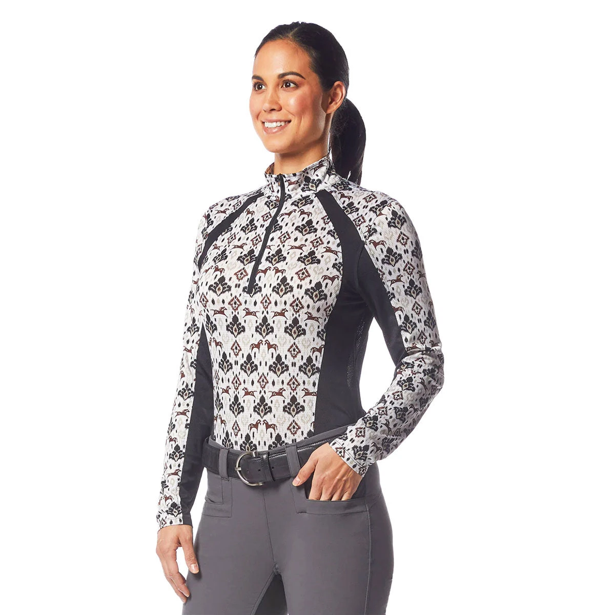 Kerrits Always Cool Ice Fil Long Sleeve Ladies Quarter Zip - Painted Horse - Image 2