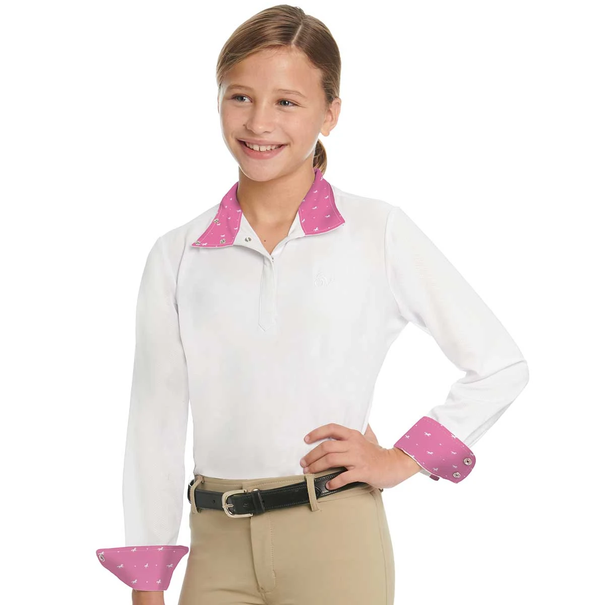 Ovation Kids Ellie Tech Show Shirt - Pink Horses - Image 2